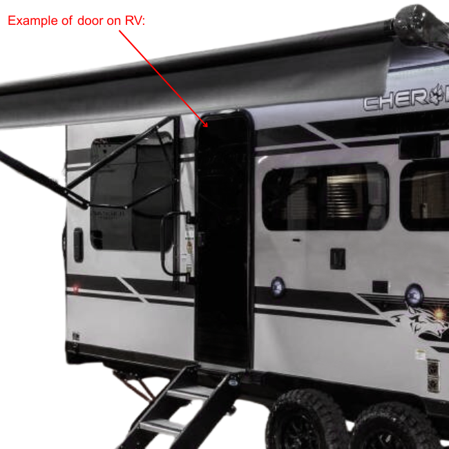 Forest River RV Entry Bathroom Door Black 26” x 72" V000576073 | Pioneer RV, OEM Replacement Parts