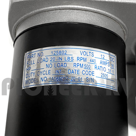 Forest River 12V Slide Out Motor 18:1 w/o Actuator 08652994 | Pioneer RV, OEM Replacement Parts