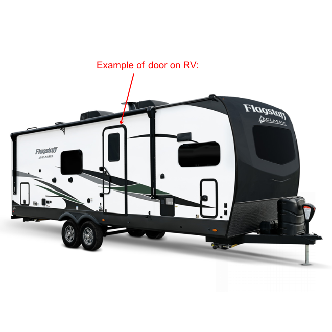 Forest River RV Entry Door 30" x 72" White w/ Black Screen Door Lippert V000648673 | Pioneer RV, OEM Replacement Parts