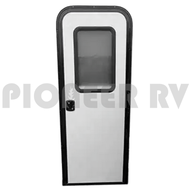 Forest River RV Entry Door 30" x 72" White w/ Black Screen Door Lippert V000648673 | Pioneer RV, OEM Replacement Parts