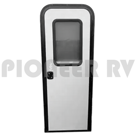 Forest River RV Entry Door 30" x 72" White w/ Black Screen Door Lippert V000648673 | Pioneer RV, OEM Replacement Parts