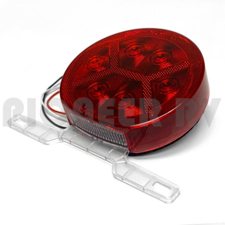 Forest River RV Red Tail Light Round with License Bracket F100033448 | Pioneer RV, OEM Replacement Parts