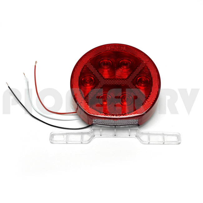 Forest River RV Red Tail Light Round with License Bracket F100033448 | Pioneer RV, OEM Replacement Parts